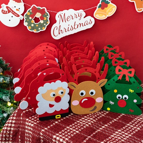 Weihnachtsgeschenktüte Verdickter Filz Tragbarer Süßigkeitenbeutel Weihnachtsmann Rentier Baum Cartoon Form Feiertagsfeier