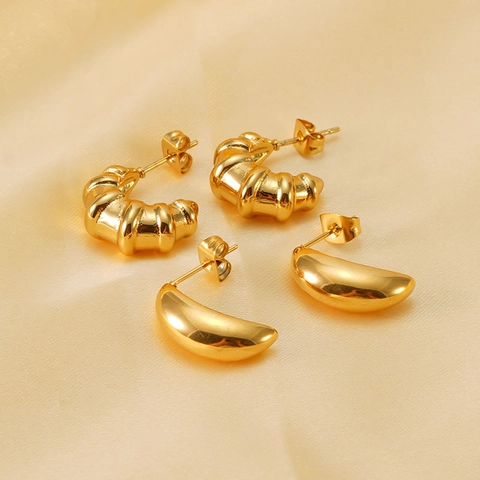 Pendientes de Aro Franceses Vintage de Acero Inoxidable Chapado en Oro de 18K en Forma de C Cruasán para Mujer Pendientes Geométricos