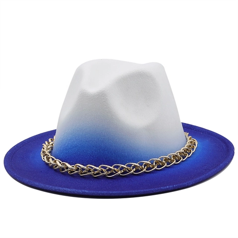 Breedgerande Fedora Hoed Katoen Polyester Gouden Ketting Gradiënt Jazz Pet Unisex Mode Herfst Winter