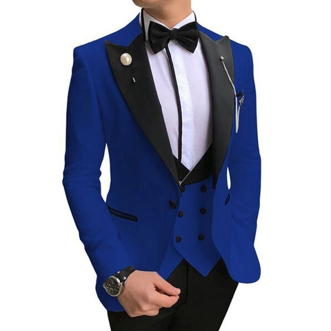 Men Business Wedding Banquet Formal Suit Jacket Vest And Pants Slim Fit Polyester Blend Peak Lapel Solid Color