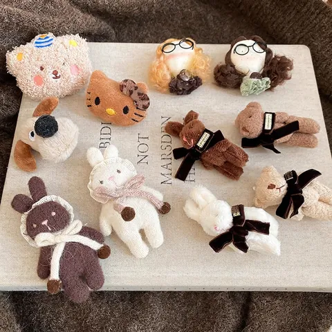Plush Animal Brooches Cartoon Bear Rabbit Fabric Handmade Cute Pin For Clothes Bags Coats Sweaters Kawaii Women Accessory