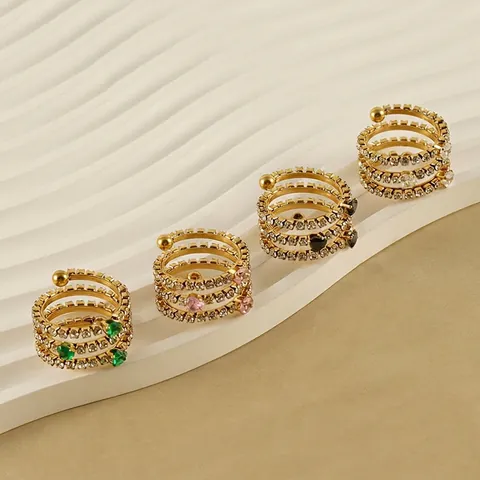 Spiral Mehrreihiger Ring Edelstahl 18K Vergoldet Zirkonia Herz Zirkon Verstellbar Modischer Schmuck Für Damen