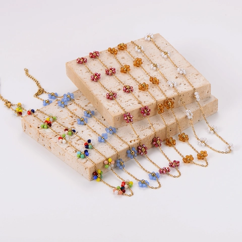 Daisy Flower Necklace 304 Stainless Steel 18K Gold Plated Beaded Korean Minimalist Jewelry For Women