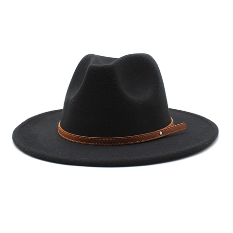 Klassieke Fedora Hoed Katoen Polyester Brede Platte Rand Met Leren Band Retro Jazz Pet Voor Dames Heren