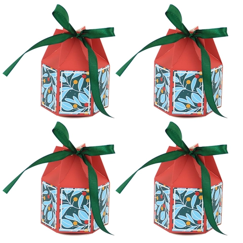 Caja De Dulces De Navidad Empaque De Regalo Hexagonal Cartón Rojo Plegable Decorativo Cierre De Cinta Decoración De Fiesta Festiva