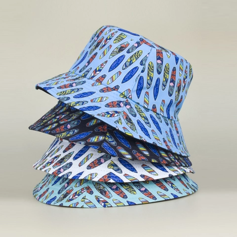 Chapeau Bob Réversible Été Imprimé Planche De Surf Coton Toile Protection Solaire Plage Extérieur