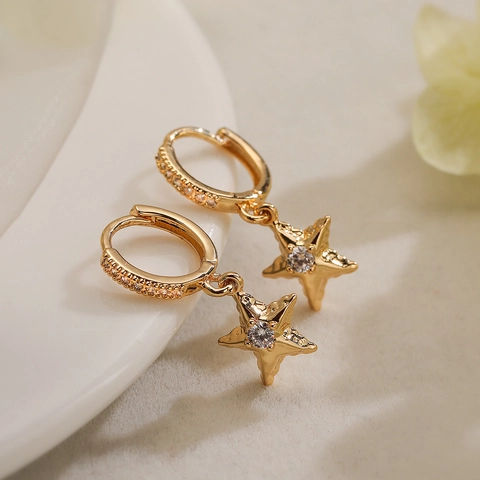 Herz Stern Blume Anhänger Ohrringe Vergoldetes Kupfer Zirkonia Eingelegt Minimalistischer Pendler Schmuck Für Damen