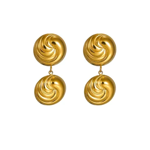 Edelstahl Runde Ohrstecker 18K Vergoldet Spiralstruktur Kunstperlen Retro Nischenstil Schmuck Für Frauen