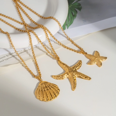 Zeester Schelp Hanger Ketting Roestvrij Staal 316L Vacuüm Verguld Waterdicht Anti Allergie Minimalistische Oceaan Sieraden Vrouwen