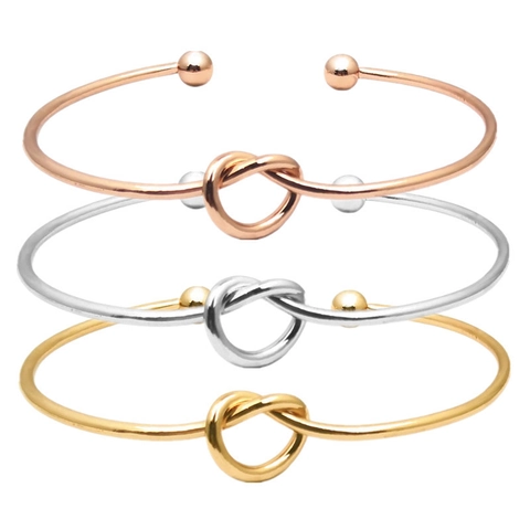 Knot Cuff Bracelet Minimalist Metal Open Bangle With Ball Ends Geometric Jewelry For Women Wedding Boho Style