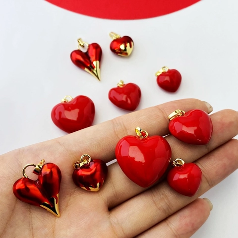 Ciondolo Cuore Rosso Rame Con Design Liquido Fondente Placcato Oro 18K Per Creazione Gioielli DIY Hip Hop Nicchia