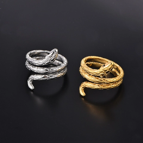 Anello a Forma di Serpente Avvolto in Acciaio Inossidabile Vintage per Donna Gioiello da Dito con Trama a Scaglie Oro Argento