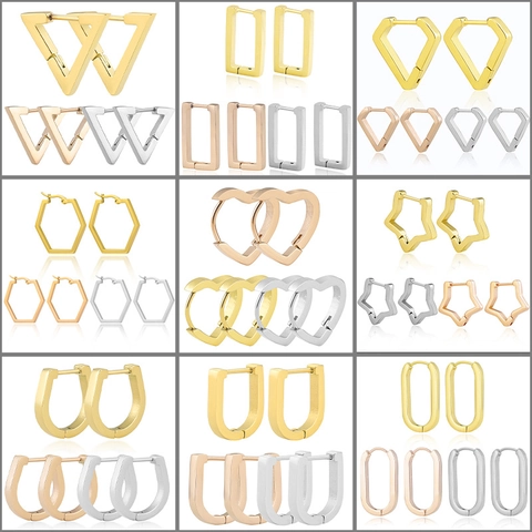 Orecchini A Cerchio Geometrici Minimalisti In Acciaio Inossidabile Placcato Oro 18 Carati Cuore Stella Triangolo Esagono