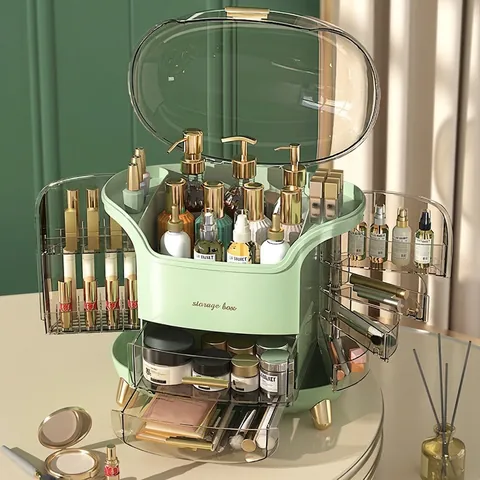 Große Kapazität Kosmetik Aufbewahrungsbox Staubdicht Make-Up Organizer Mit Schubladen Kunststoff Luxus Desktop Vitrine