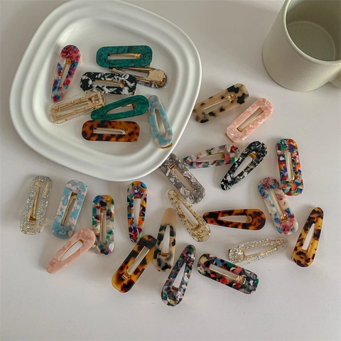 Acetate Hair Clips Marble Tortoiseshell Pattern Waterdrop Square Duckbill Side Clips French Retro Hair Accessories For Women