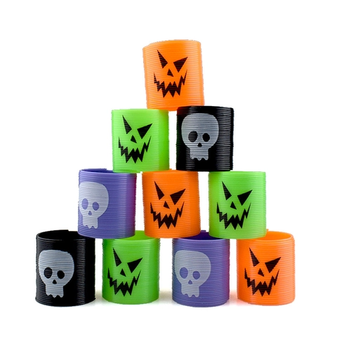 Mini Halloween Rainbow Spring Plastic Coil Toy Pumpkin Skeleton Pattern Sensory Fidget Party Favors For Kids Toddlers