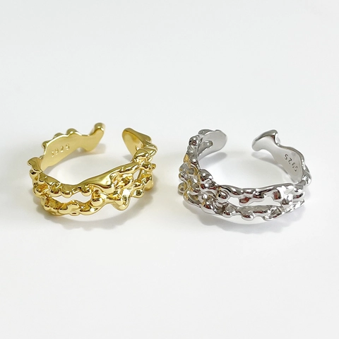 Anello In Argento Sterling 925 Texture Di Lava Irregolare Fusa Aperto Regolabile Francese Retro Vintage Minimalista Donne