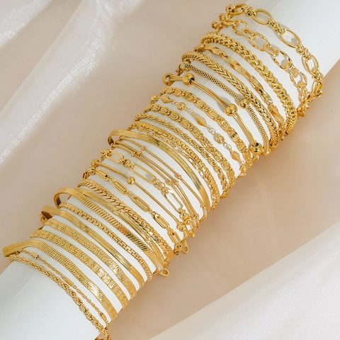 Minimalist Stainless Steel Bracelet 18K Gold Plated Chain For Women Men Unisex Versatile Fashion Jewelry Gift Adjustable Snake Rope Cuban Link Style Elegant Accessory