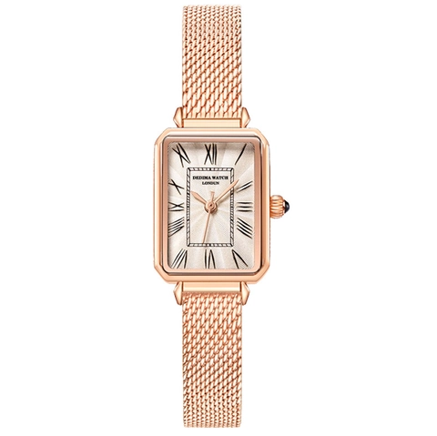 Women's Fashion Rectangular Rose Gold Quartz Watch With Roman Numerals Vintage Square Case Mesh Stainless Steel Leather Strap Waterproof Ladies Wristwatch