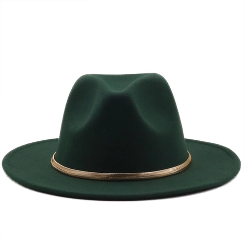 Cappello Fedora In Lana Tesa Larga Con Catena In Metallo Dorato Vintage Jazz Cap Per Uomo Donna Autunno Inverno