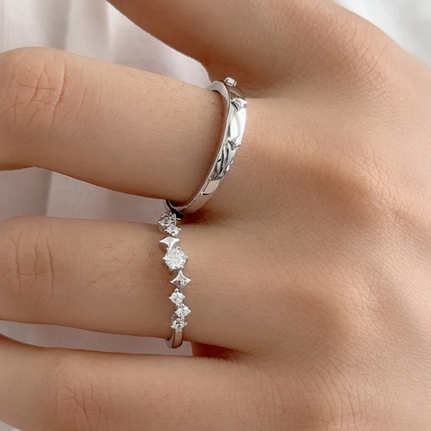 925 Sterling Silber Verstellbare Partnerringe Sternenhimml Stern Cubic Zirconia Geschenk Für Damen Herren