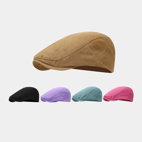 Gorra De Algodón Ajustable Color Sólido Gorra Plana Retro Protección Solar Sombrero De Artista Para Hombres Mujeres