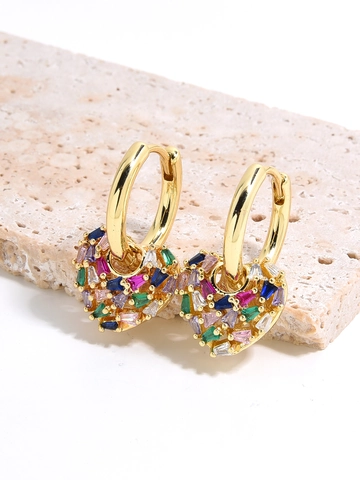 Herz Creolen Kupfer Vergoldet Bunte Zirkonia Pave Anhänger Modeschmuck Damen