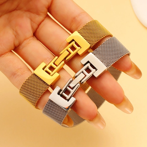Pulsera De Malla Milanesa De Acero Inoxidable Para Mujer Estilo Reloj Joyería Minimalista Moda Lujo Hebilla H