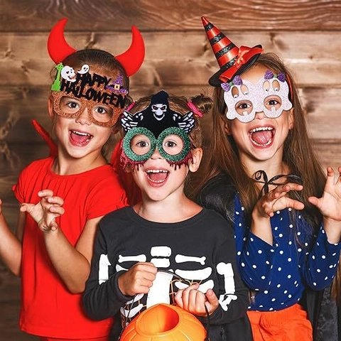 Occhiali Da Festa Di Halloween Plastica Feltro Glitter Divertente Zucca Fantasma Pipistrello Scheletro Novità Cosplay