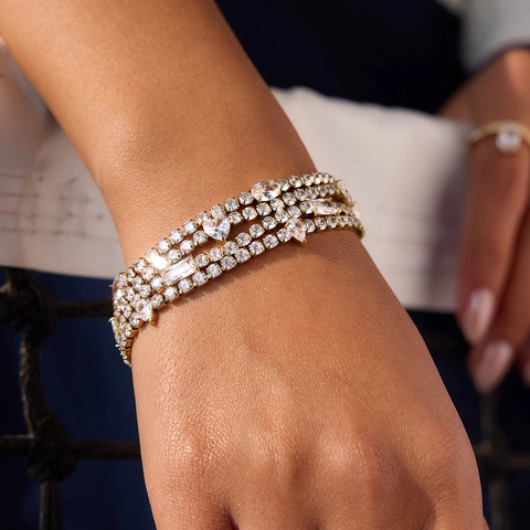 Mode Roestvrij Staal Zirconia Tennis Armband Voor Vrouwen Luxe Vergulde Hart Waterdruppel Geometrische Zirconia Ketting Armband