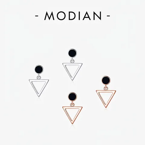 Geometric Hollow Triangle Dangle Earrings 925 Sterling Silver With Black Round Stud Minimalist Jewelry For Women