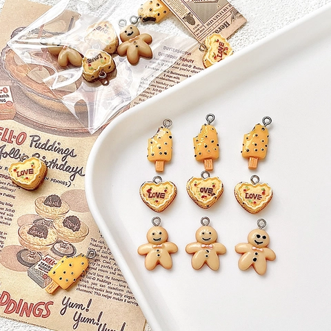 Resin Food Charms Alloy Loop Heart Cake Ice Cream Gingerbread Man DIY Jewelry Making Accessories Bracelets Necklaces
