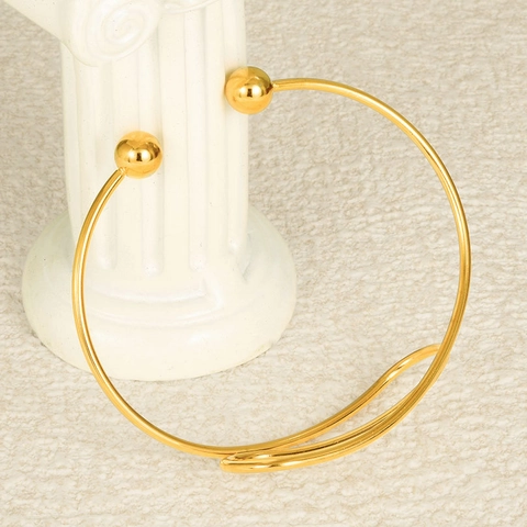 Bracciale Rigido Aperto in Acciaio Inossidabile 304 Minimalista per Donna Regolabile Doppia Sfera Gioielli Moda Oro Argento
