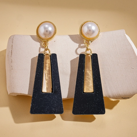Orecchini Pendenti Geometrici A Trapezio Con Perla Artificial Finta Acrilico Lega Gioielli Di Moda Con Perno Per Orecchini In Argento Sterling 925