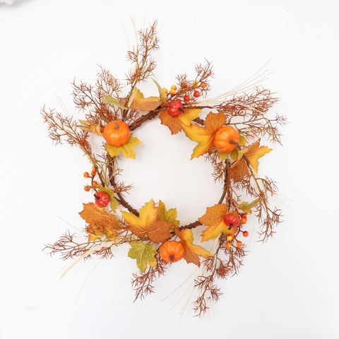 Artificial Maple Leaf Pumpkin Garland Wreath Satin Leaves Foam Fruit Autumn Thanksgiving Halloween Home Door Decor