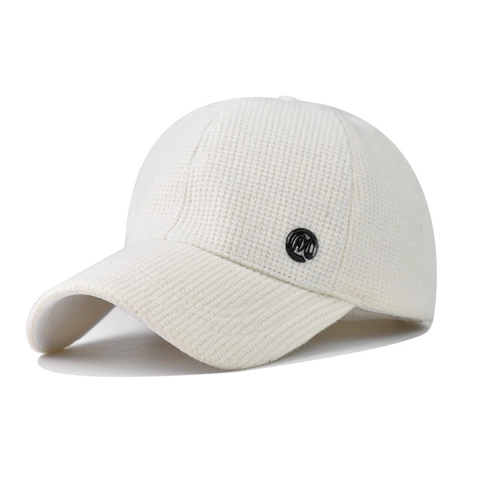 Baseball Cap Waffle Knit Cotton Peaked Hat Adjustable Side Metal M Logo Casual Outdoor Solid Color For Men Women