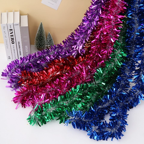 Christmas Tinsel Garland Shimmering Metallic PVC Plastic Hanging Ornament For Festive Party Wedding Birthday Decoration