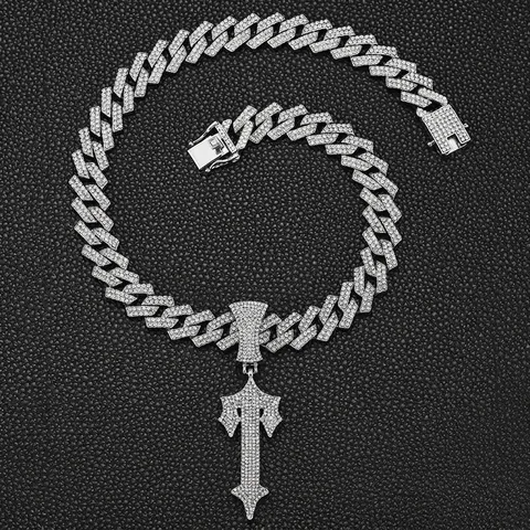 Collana Con Ciondolo Hip Hop Strass Catena Cubana Lega Croce Spada Design Gioielli Uomo Donna