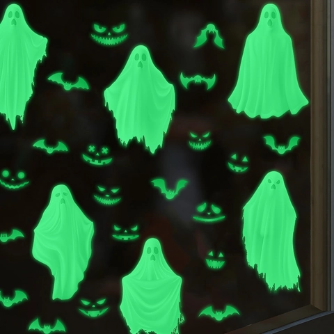 Halloween Ghost Window Stickers Luminous Glow In The Dark PVC Scary Bats Pumpkin Decor Decals For Party Home Decoration