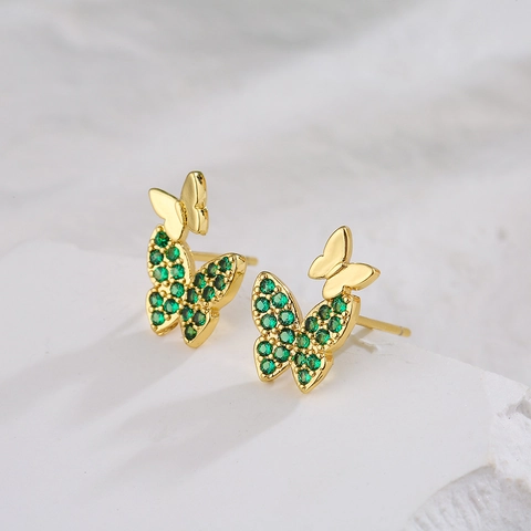 Vergulde Koperen Oorknopjes Micro Pave Zirkoon Hamsa Hand Boze Oog Vlinder Geometrische Sieraden Voor Dames