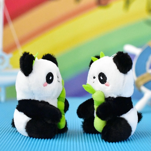 Cute Soft Plush Panda Holding Bamboo Keychain Doll Kawaii Stuffed Animal Pendant For Bag Backpack Decoration Accessory