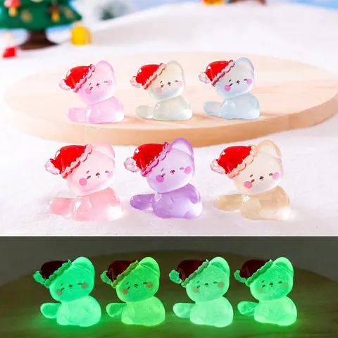 Luminous Christmas Cat Miniature Figurines Glow In The Dark Resin Ornament Desktop Micro Landscape DIY Decoration Festive
