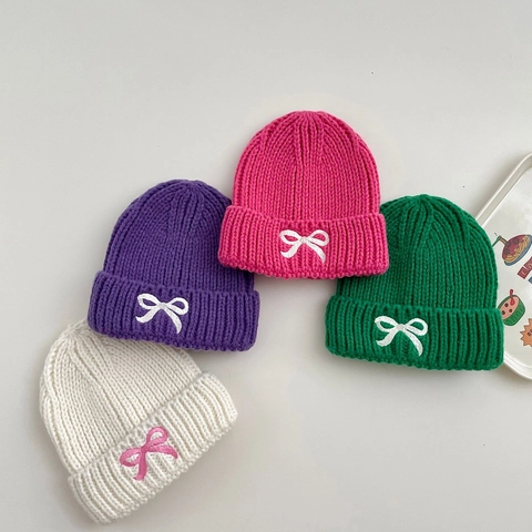 Kinder Strickmütze Mit Bestickter Schleife Warme Winter Dicke Weiche Thermokappe Für Kleinkinder Jungen Mädchen