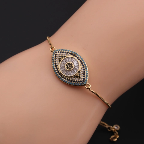Evil Eye Armband Kupfer Zirkonia Verstellbare Schiebeschnalle Ethnischer Schutzschmuck Für Damen Elegante Juwelen