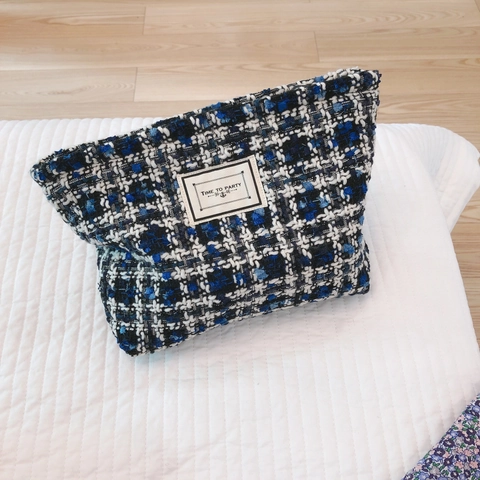 Elegante Tweed Geruite Cosmetische Tas Dames Clutch Pouch Rits Make Up Organizer Vintage Geweven Stof Handtas