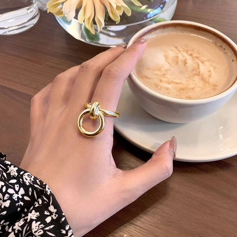 Minimalist Silver Plated Knot Open Ring For Women Niche Design Geometric Plain Band Ring Fashion Jewelry Finger Accessory