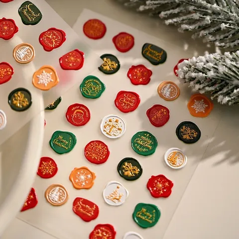 Kerst Nagelstickers Reliëf Lakstempel Kerstman Rendier Sneeuwvlokken Decals Manicure TS-4208 Vakantie DIY Decoratie