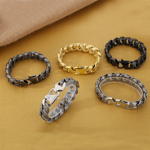 Pulsera De Acero Inoxidable Para Hombre Vintage Grabado Patrón De Volutas Heavy Duty Hip Hop Biker Joyería