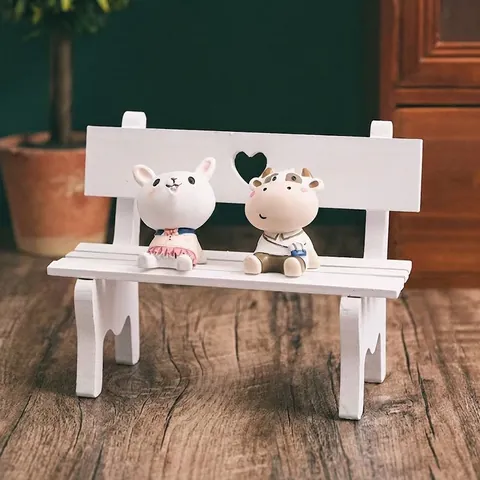 Miniature Wooden Park Bench Heart Shaped Cutout Micro Landscape Decor Dollhouse Furniture Desktop Stool Photo Props