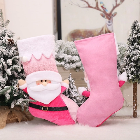 Pinke Weihnachtssocke Plüsch Gestrickt Weihnachtsmann Schneemann Große Xmas Geschenktüte Süßigkeitenbeutel Holiday Party Home Deko